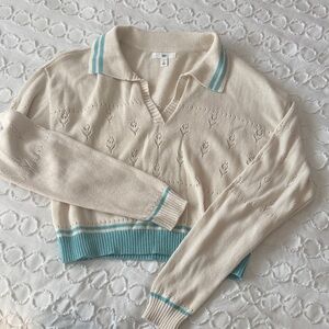 BP Cream and Teal V-Neck Sweater